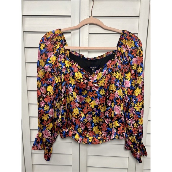 Skies Are Blue Floral Balloon Sleeve Ruffle Top Women's Size Large NWT - Picture 1 of 12